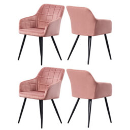 Life Interiors Set Of 4 Pink Camden Modern Velvet Dining Chairs With Armrests, Quilted Design & Black Metal Legs - thumbnail 1