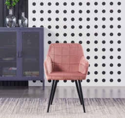 Life Interiors Set Of 4 Pink Camden Modern Velvet Dining Chairs With Armrests, Quilted Design & Black Metal Legs - thumbnail 2