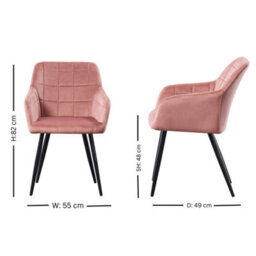 Life Interiors Set Of 4 Pink Camden Modern Velvet Dining Chairs With Armrests, Quilted Design & Black Metal Legs - thumbnail 7