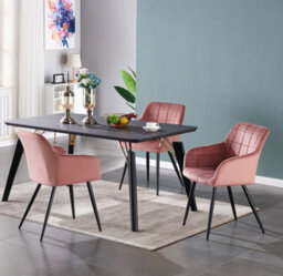 Life Interiors Set Of 4 Pink Camden Modern Velvet Dining Chairs With Armrests, Quilted Design & Black Metal Legs - thumbnail 8