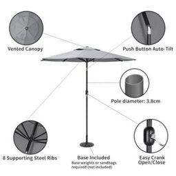 Living And Home 3M Large Rotating Garden Parasol Outdoor Beach Umbrella Patio Sun Shade Crank Tilt With Black Base, Light Grey - thumbnail 4