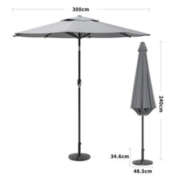 Living And Home 3M Large Rotating Garden Parasol Outdoor Beach Umbrella Patio Sun Shade Crank Tilt With Black Base, Light Grey - thumbnail 5