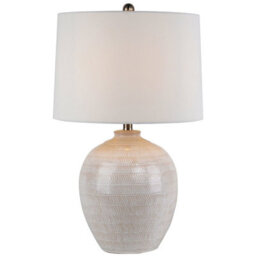 Wyld Haus Provence Cream Chevron Ceramic Table Lamp With Linen Shade - thumbnail 2