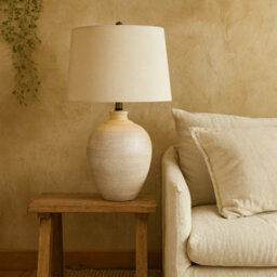 Wyld Haus Provence Cream Chevron Ceramic Table Lamp With Linen Shade - thumbnail 1