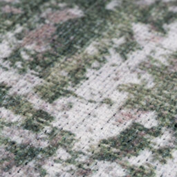 Loomed Green Silver Distressed Abstract Anti Slip Washable Rug 200X290Cm - thumbnail 3