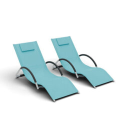 Set Of 2 Textilene Sun Loungers, Ergonomic Chaise Lounge Chairs, All Weather Design For Garden & Poolside - thumbnail 6