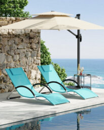 Set Of 2 Textilene Sun Loungers, Ergonomic Chaise Lounge Chairs, All Weather Design For Garden & Poolside - thumbnail 5