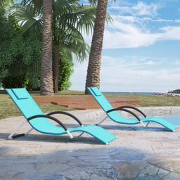 Set Of 2 Textilene Sun Loungers, Ergonomic Chaise Lounge Chairs, All Weather Design For Garden & Poolside