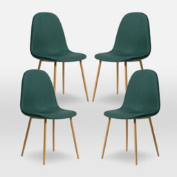 Asteria Dining Chairs Set Of 4 Upholstered Linen Fabric Dark Green Wood Leg