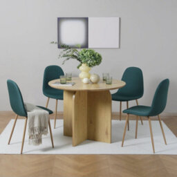 Asteria Dining Chairs Set Of 4 Upholstered Linen Fabric Dark Green Wood Leg - thumbnail 2