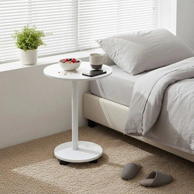 2 Tier Compact Sofa Side End Table Coffee Laptop Tables Living Room W/ Wheels  Warm White - image 1