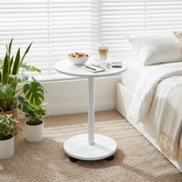 2 Tier Compact Sofa Side End Table Coffee Laptop Tables Living Room W/ Wheels  Warm White - thumbnail 4