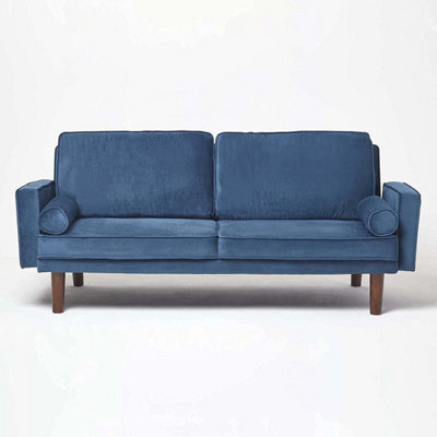 Homescapes Stanley Velvet Click Clack Sofa Bed With Armrests, Navy - image 1
