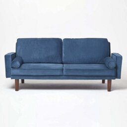 Homescapes Stanley Velvet Click Clack Sofa Bed With Armrests, Navy