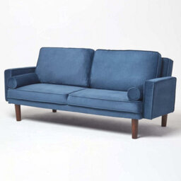 Homescapes Stanley Velvet Click Clack Sofa Bed With Armrests, Navy - thumbnail 2
