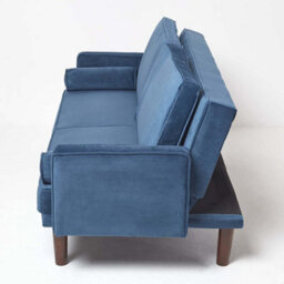Homescapes Stanley Velvet Click Clack Sofa Bed With Armrests, Navy - thumbnail 5