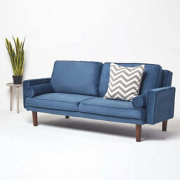 Homescapes Stanley Velvet Click Clack Sofa Bed With Armrests, Navy - thumbnail 3