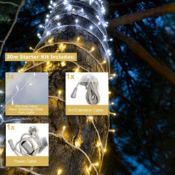 Christmas Tree World Crownvine 30M Dual Colour Fairy Lights Starter Set - 300 Leds Warm / Bright White - White Rubber Cable - thumbnail 2