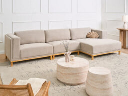 Beliani Corner Sofa 5 Seater Veng Fabric Taupe Left Hand - thumbnail 2