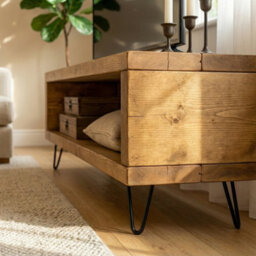 L90Xw30 Shelf 22Cm Solid Wood Chunky Tv Unit With 7 Inch Metal Legs - thumbnail 3