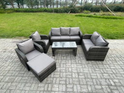 Fimous 8 Seater Outdoor Rattan Garden Furniture Set Patio Lounge Sofa Set With Rectangular Coffee Table Big Footstool - thumbnail 2