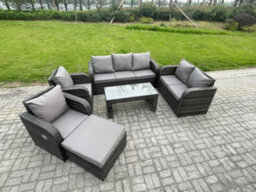 Fimous 8 Seater Outdoor Rattan Garden Furniture Set Patio Lounge Sofa Set With Rectangular Coffee Table Big Footstool - thumbnail 1