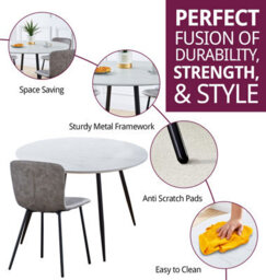 Hallowood Furniture Cullompton Large Round White Marble Effect Dining Table 120Cm With 4 Taupe Leather Effect Chairs - thumbnail 2