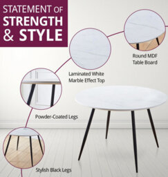 Hallowood Furniture Cullompton Large Round White Marble Effect Dining Table 120Cm With 4 Taupe Leather Effect Chairs - thumbnail 4
