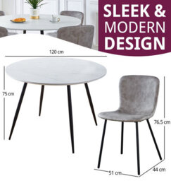 Hallowood Furniture Cullompton Large Round White Marble Effect Dining Table 120Cm With 4 Taupe Leather Effect Chairs - thumbnail 3