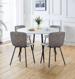 Hallowood Furniture Cullompton Large Round White Marble Effect Dining Table 120Cm With 4 Taupe Leather Effect Chairs - thumbnail 9