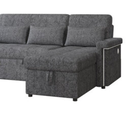 Abrihome Grey L-Shaped Corner Sofa Bed With Pull-Out Sleep, Led, Usb, Cup Holders & Storage - thumbnail 7