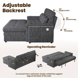Abrihome Grey L-Shaped Corner Sofa Bed With Pull-Out Sleep, Led, Usb, Cup Holders & Storage - thumbnail 2