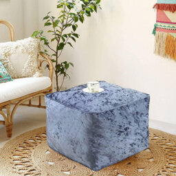 istyle mode Grey Crushed Velvet Bean Bag Pouffe Foot Rest - thumbnail 2