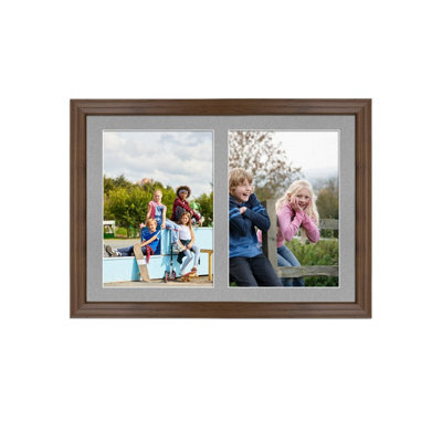 AK Frames 20X14 Walnut Classic Multi Photo Frame With Silver Mount - Holds 2 Apertures (2X) A4 Photos - image 1