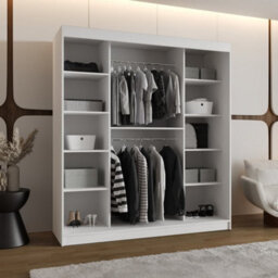 Arten Asved 180Cm White Sliding Door Wardrobe With Mirror And 8 Shelves - thumbnail 2