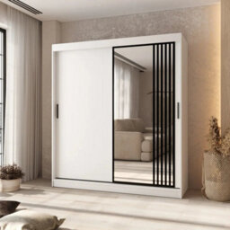 Arten Asved 180Cm White Sliding Door Wardrobe With Mirror And 8 Shelves - thumbnail 1