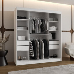 Arten Asved 180Cm White Sliding Door Wardrobe With Mirror And 8 Shelves - thumbnail 3