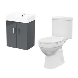 Nes Home Dark Grey 450mm Wall Hung Basin Vanity Unit And Close Coupled Toilet - thumbnail 5