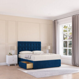 Sloomy Alabama Navy Plush 2Ft6 Memory Foam Bed Set With 2 Drawers, Mattress & Headboard- Small Single