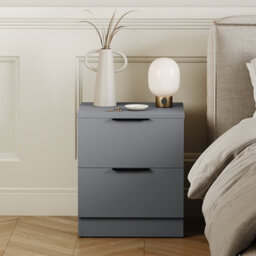 Lassic Vida Designs Trega Grey 2-Drawer Bedside Chest Stylish & Compact Space-Saving Nightstand (H)410mm X (W)390mm X (D)280mm - thumbnail 2