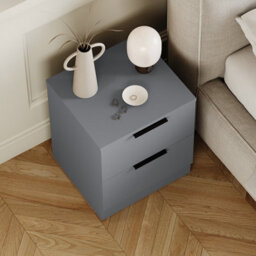 Lassic Vida Designs Trega Grey 2-Drawer Bedside Chest Stylish & Compact Space-Saving Nightstand (H)410mm X (W)390mm X (D)280mm - thumbnail 4