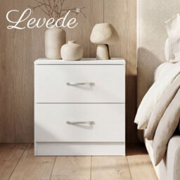 Levede Bedside Table 2 Drawer Metal Handles Runners White Bedroom Cabinet - thumbnail 9