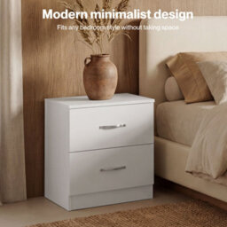 Levede Bedside Table 2 Drawer Metal Handles Runners White Bedroom Cabinet - thumbnail 8