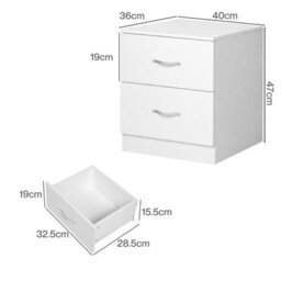 Levede Bedside Table 2 Drawer Metal Handles Runners White Bedroom Cabinet - thumbnail 2
