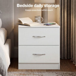 Levede Bedside Table 2 Drawer Metal Handles Runners White Bedroom Cabinet - thumbnail 7