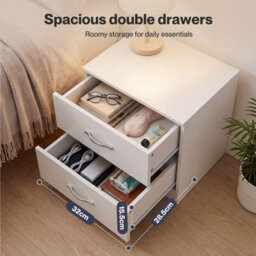 Levede Bedside Table 2 Drawer Metal Handles Runners White Bedroom Cabinet - thumbnail 6