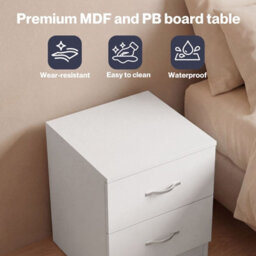 Levede Bedside Table 2 Drawer Metal Handles Runners White Bedroom Cabinet - thumbnail 5
