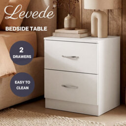 Levede Bedside Table 2 Drawer Metal Handles Runners White Bedroom Cabinet - thumbnail 4