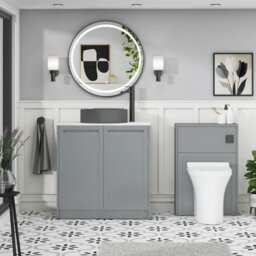 Royal Bathrooms Royal Bathroom Elmore 800mm Matt Pebble Grey Freestanding Countertop Bathroom Vanity Unit 2 Door With Art Round Basin - thumbnail 5
