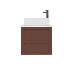 Royal Bathrooms Royal Bathroom Elmore 600mm Terracotta Clay Wall Mounted Bathroom Vanity Unit 2 Drawer Plain White Worktop With Peak Basin - thumbnail 7